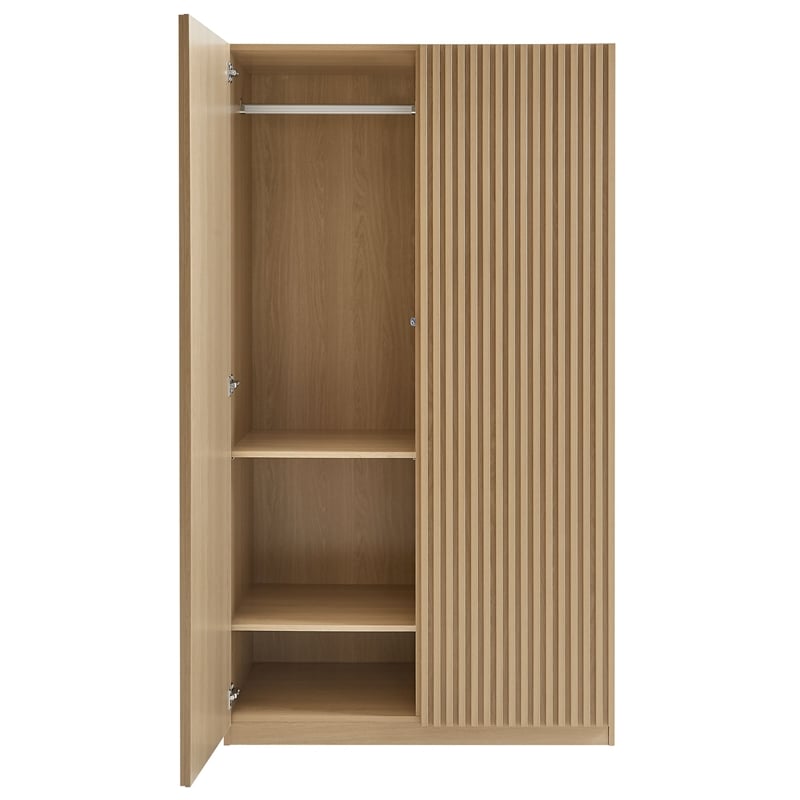 Pemberly Row Contemporary Wood Grain Laminated Wardrobe Closet in Oak