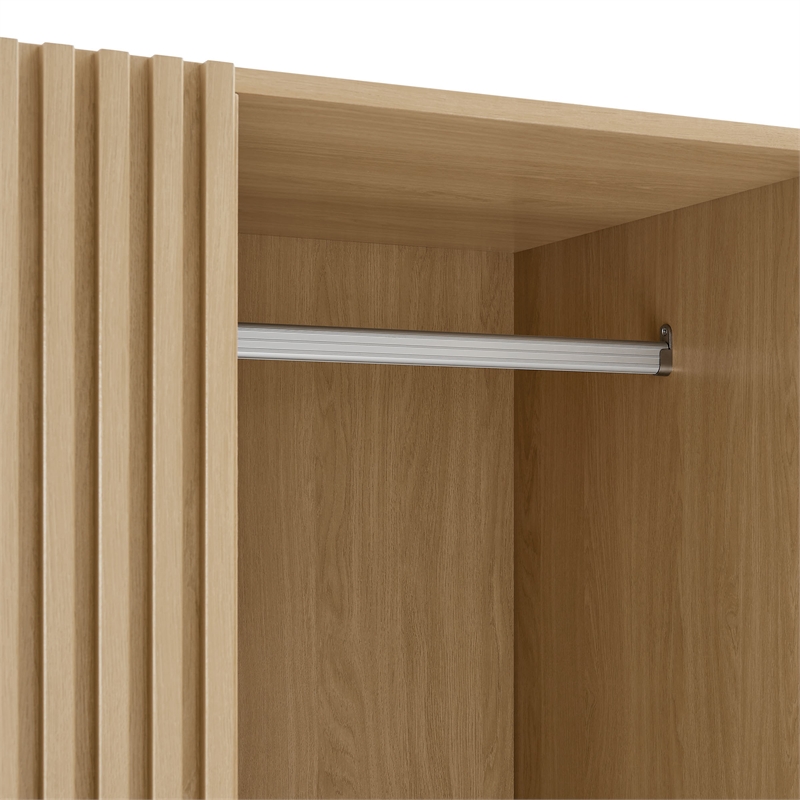 Pemberly Row Contemporary Wood Grain Laminated Wardrobe Closet in Oak