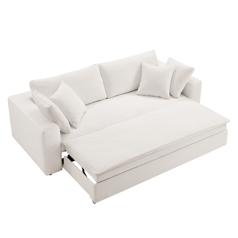 Pemberly Row Upholstered Sleeper Sofa with 4 Throw Pillows in Pure White