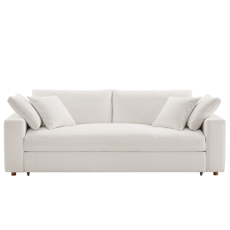 Pemberly Row Upholstered Sleeper Sofa with 4 Throw Pillows in Pure White