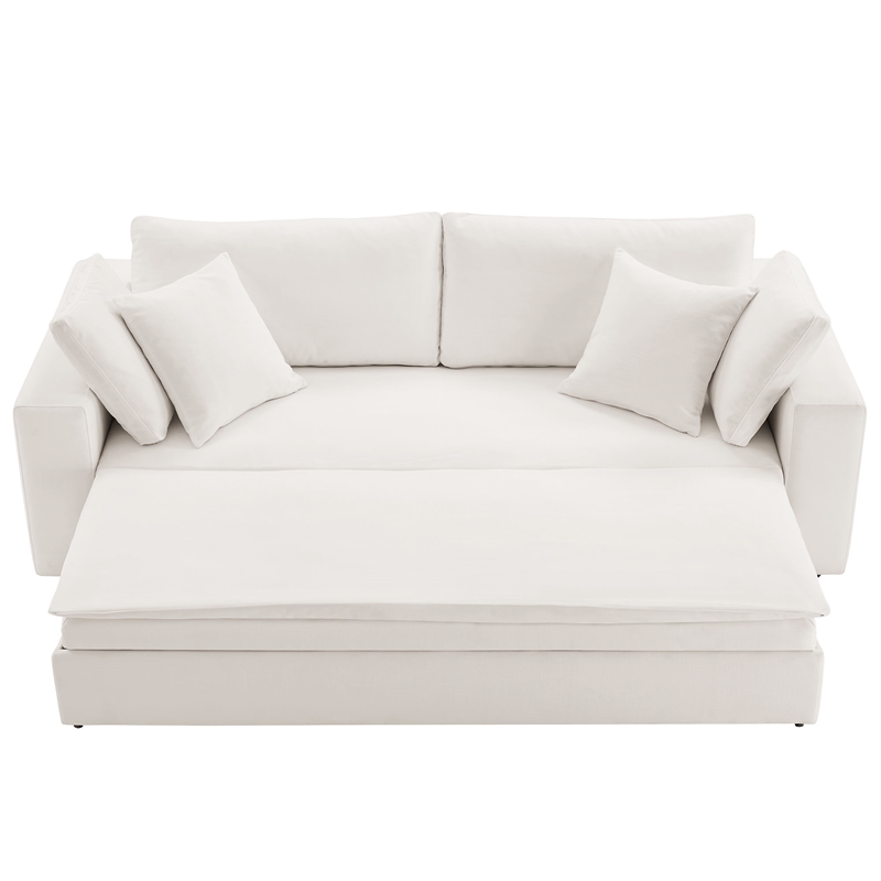 Pemberly Row Upholstered Sleeper Sofa with 4 Throw Pillows in Pure White