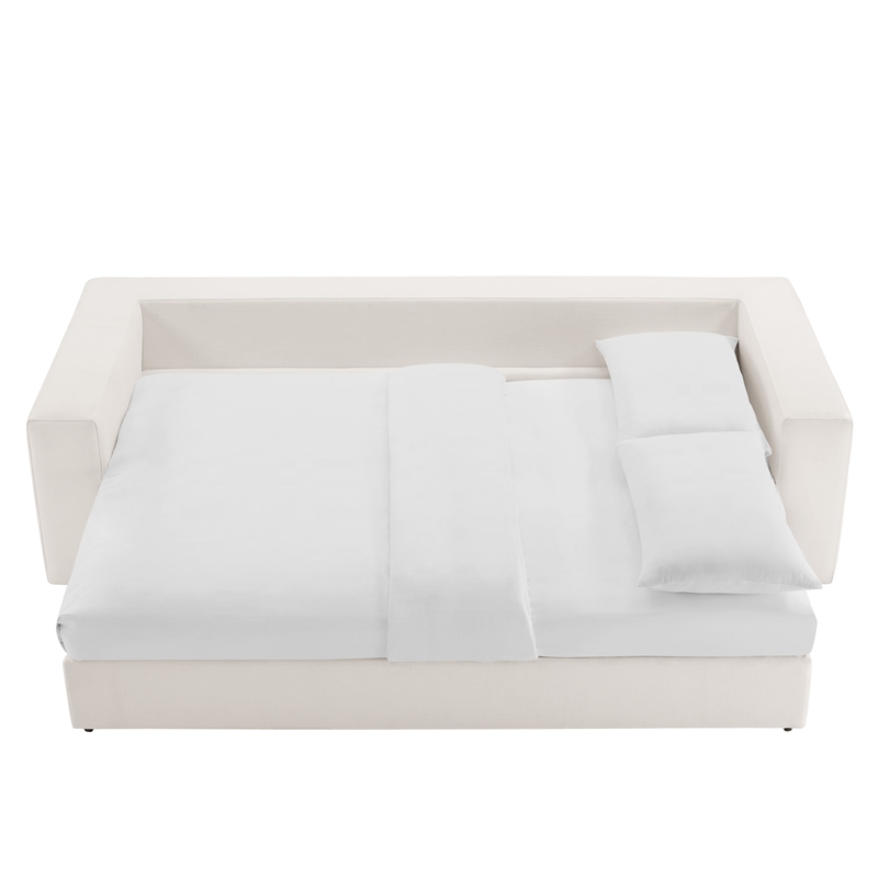 Pemberly Row Upholstered Sleeper Sofa with 4 Throw Pillows in Pure White
