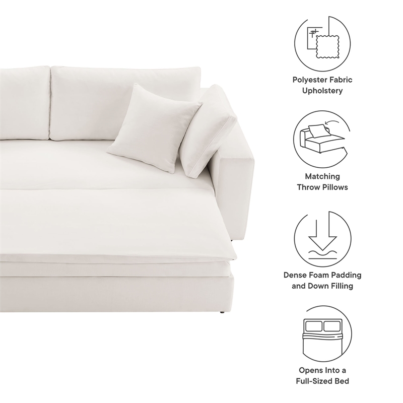 Pemberly Row Upholstered Sleeper Sofa with 4 Throw Pillows in Pure White