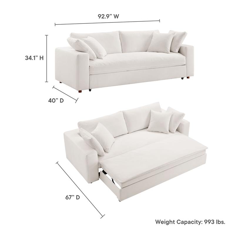 Pemberly Row Upholstered Sleeper Sofa with 4 Throw Pillows in Pure White