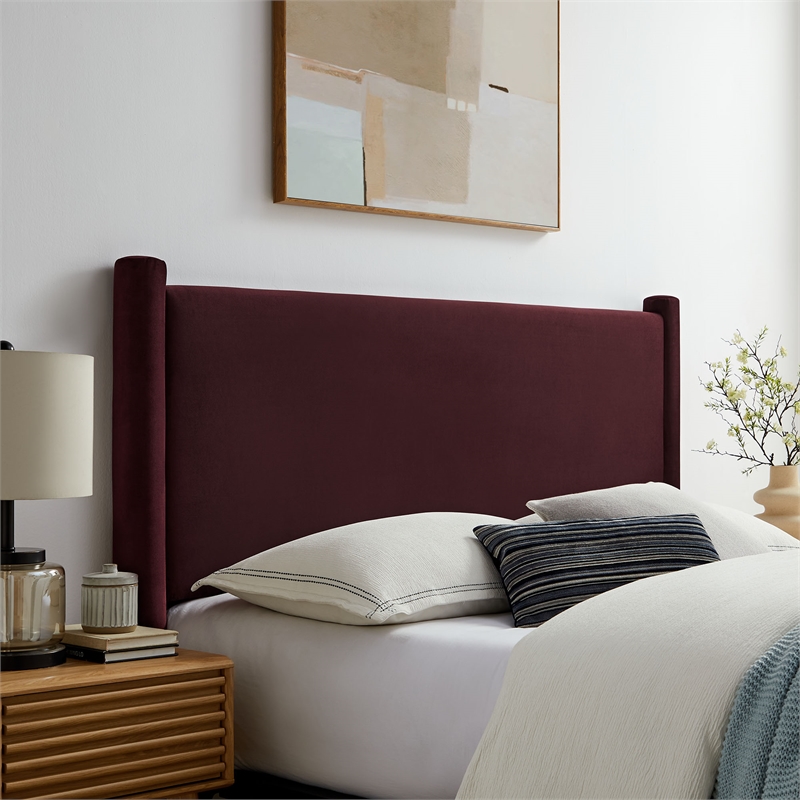 Pemberly Row Contemporary Performance Velvet King Headboard in Mulberry