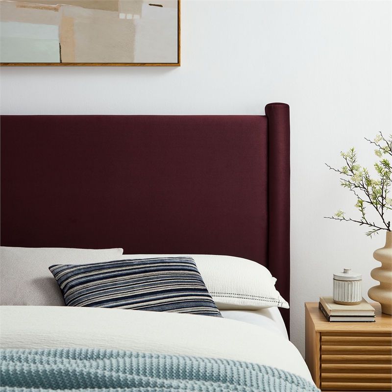 Pemberly Row Contemporary Performance Velvet King Headboard in Mulberry