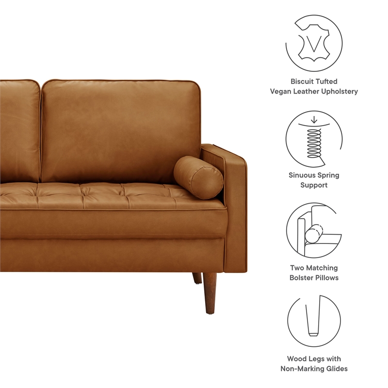 Pemberly Row Vegan Leather Upholstered Buiscut Tufted Loveseat in Tan