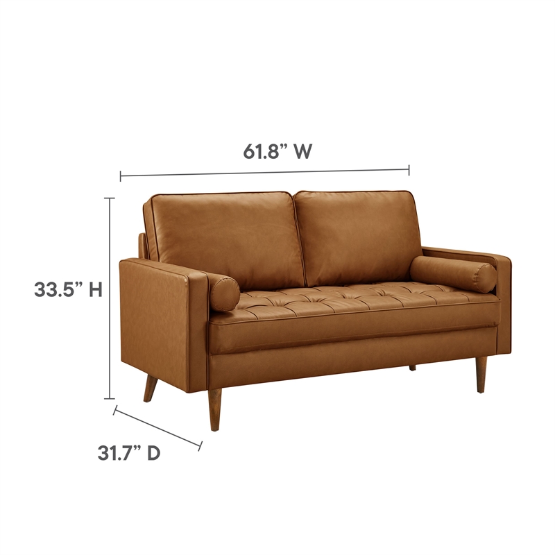Pemberly Row Vegan Leather Upholstered Buiscut Tufted Loveseat in Tan