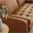 Pemberly Row Vegan Leather Upholstered Buiscut Tufted Loveseat in Tan