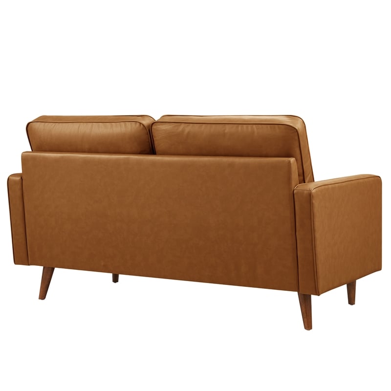 Pemberly Row Vegan Leather Upholstered Buiscut Tufted Loveseat in Tan
