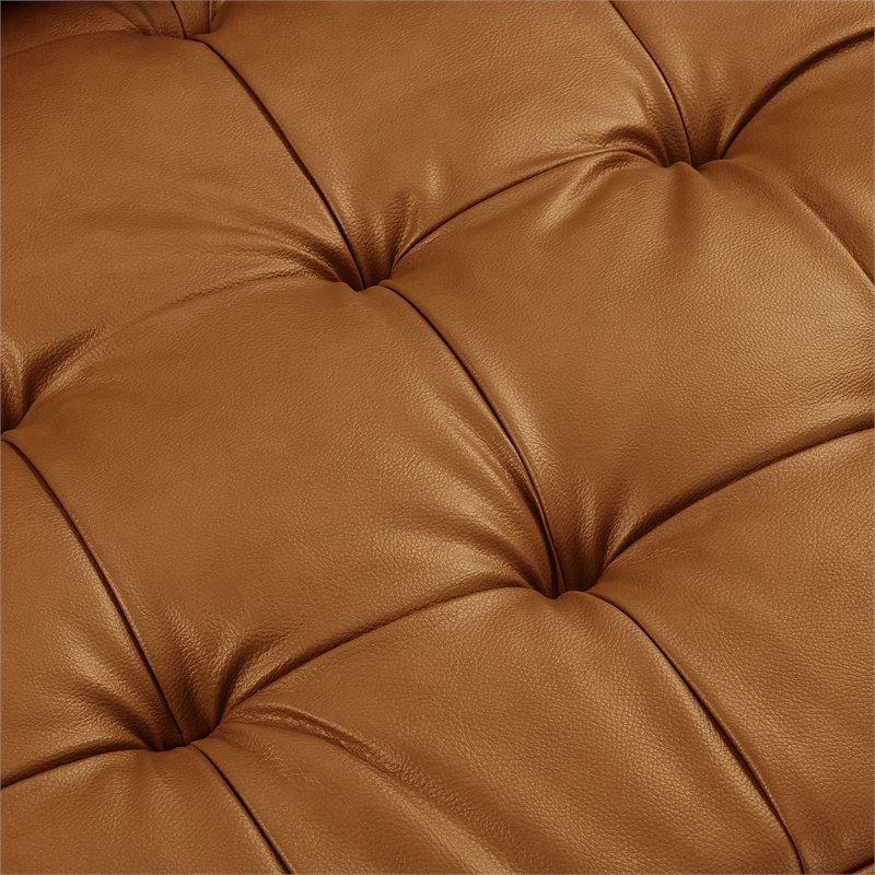 Pemberly Row Vegan Leather Upholstered Buiscut Tufted Loveseat in Tan