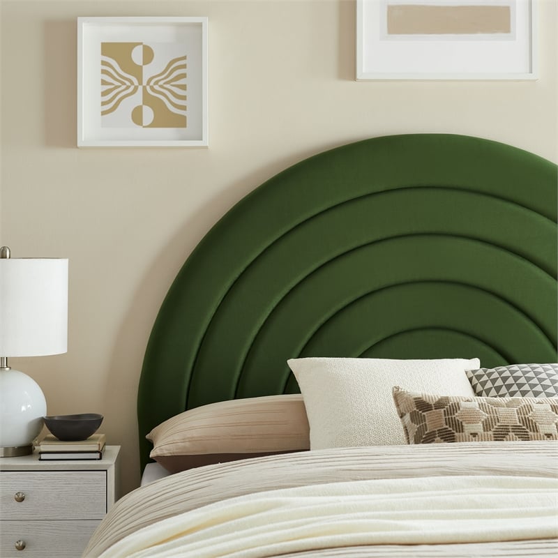 Pemberly Row Performance Velvet Upholstered Queen Headboard in Moss Green