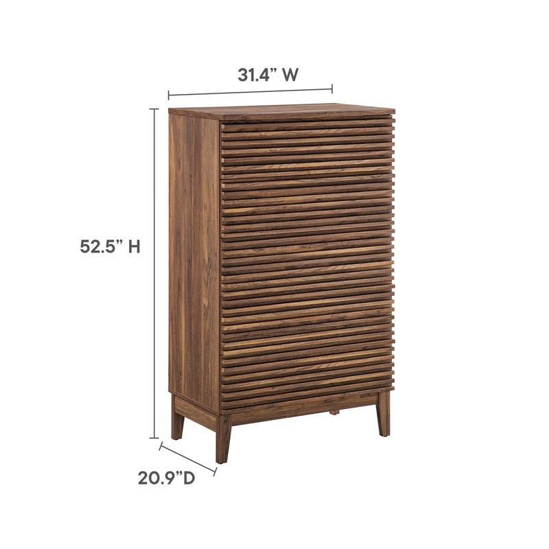 Pemberly Row Contemporary Slatted 5-Drawer Chest Chest in Walnut
