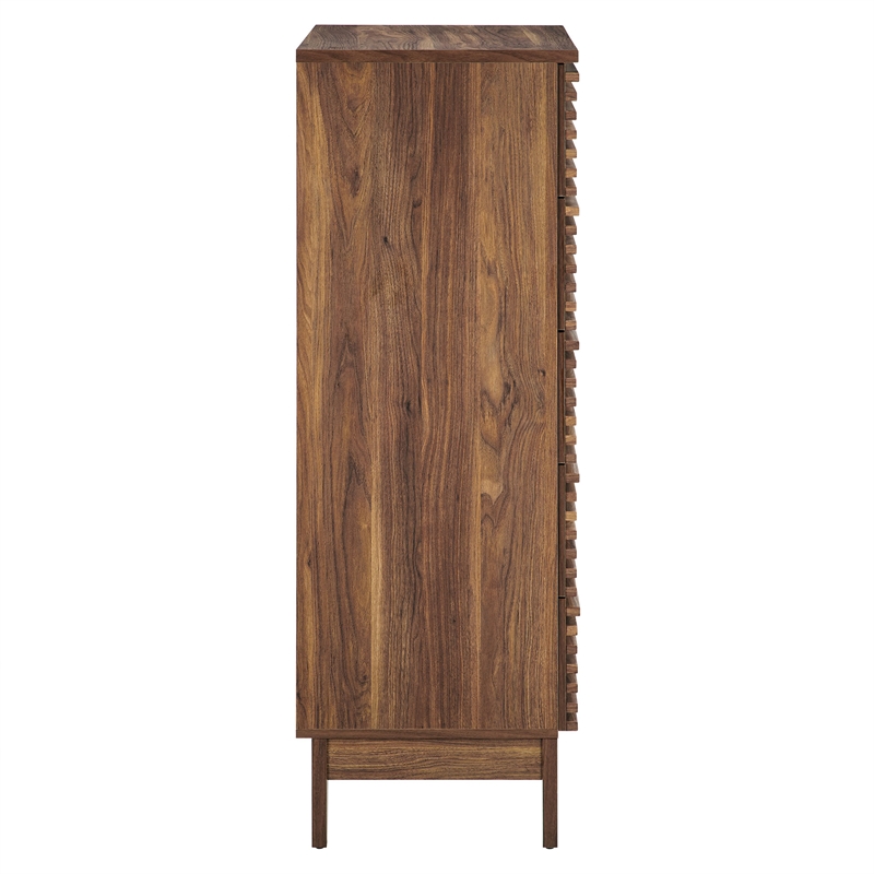 Pemberly Row Contemporary Slatted 5-Drawer Chest Chest in Walnut