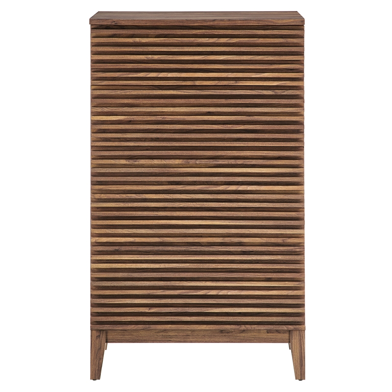 Pemberly Row Contemporary Slatted 5-Drawer Chest Chest in Walnut