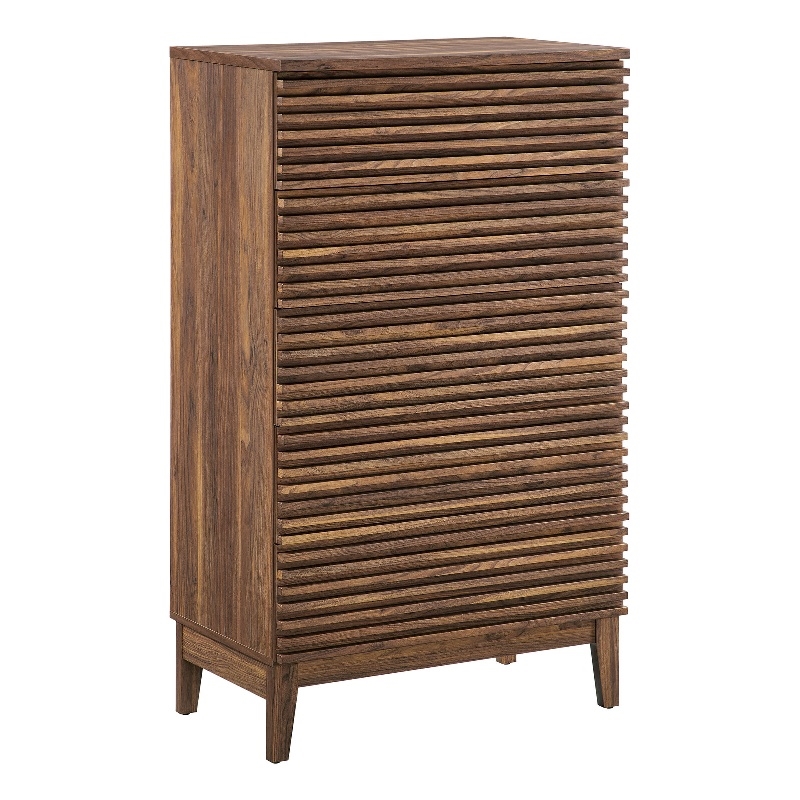 Pemberly Row Contemporary Slatted 5-Drawer Chest Chest in Walnut