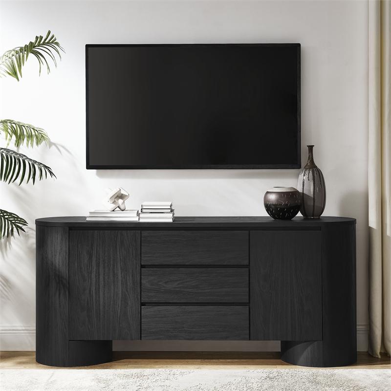 Pemberly Row Contemporary Sideboard Storage Cabinet in Black