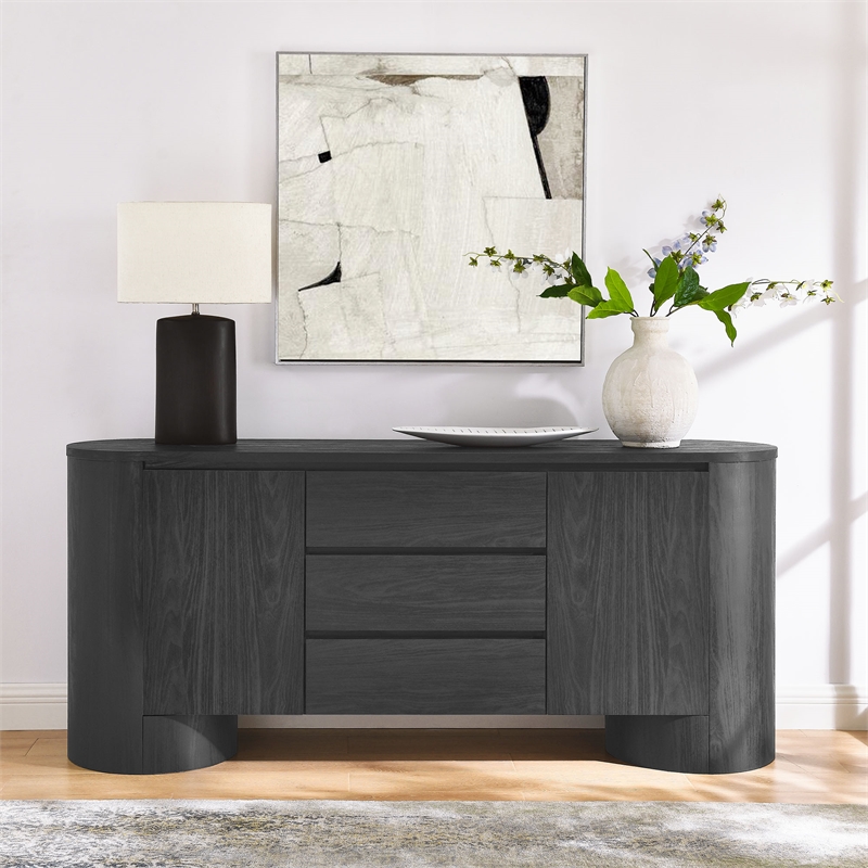Pemberly Row Contemporary Sideboard Storage Cabinet in Black