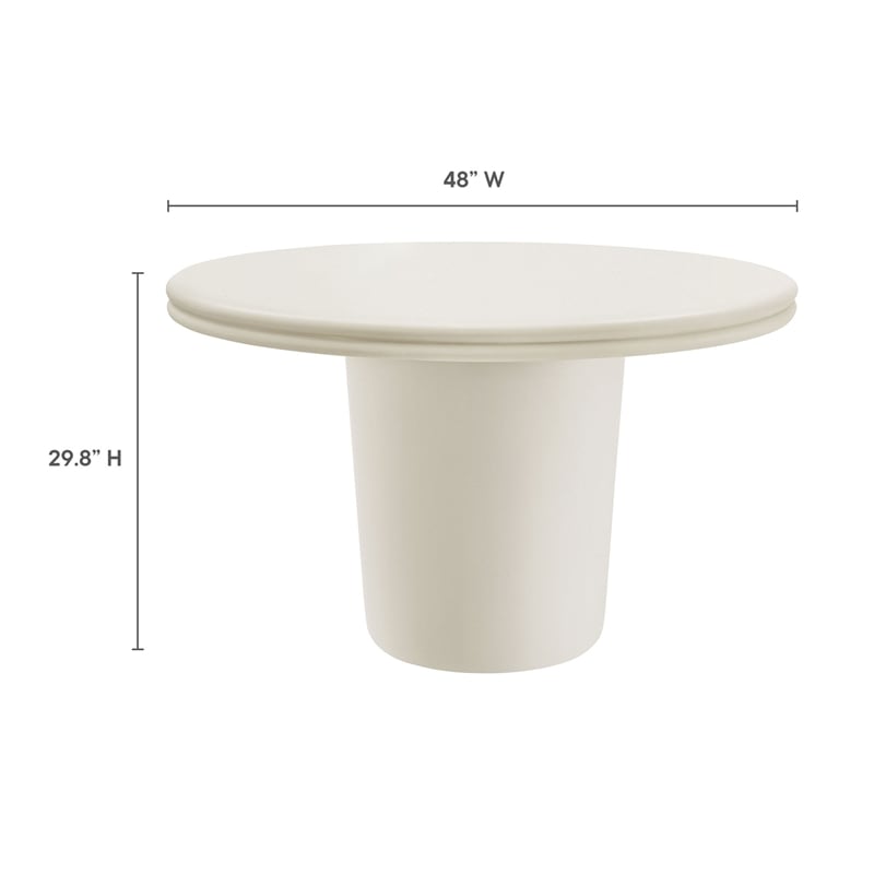 Pemberly Row Contemporary Concrete Round Top Dining Table in White
