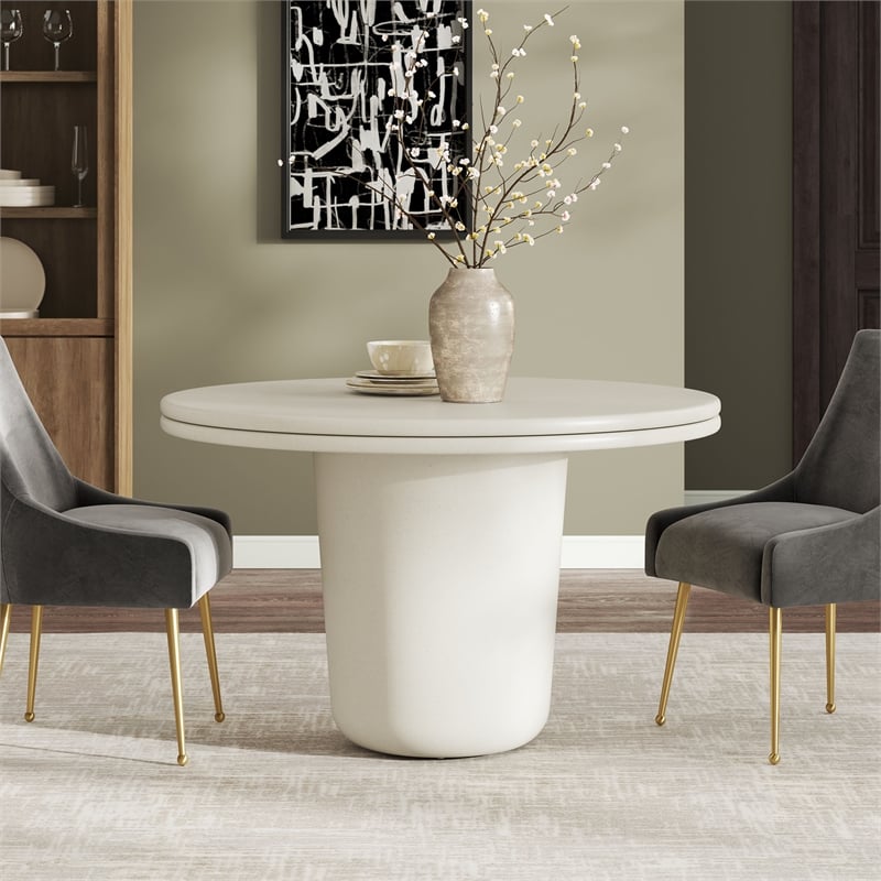 Pemberly Row Contemporary Concrete Round Top Dining Table in White