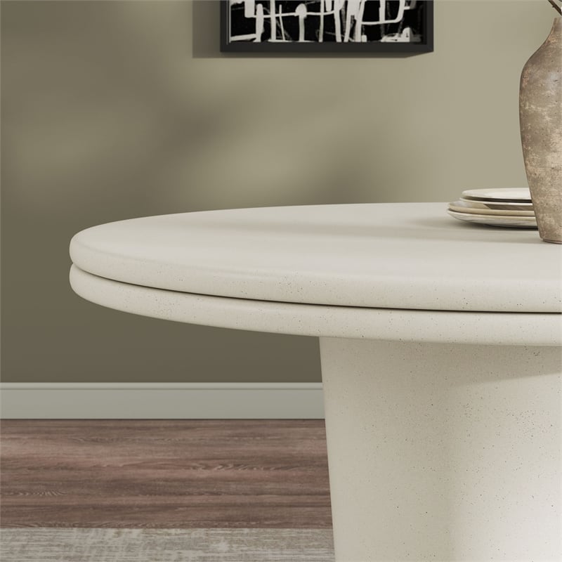 Pemberly Row Contemporary Concrete Round Top Dining Table in White