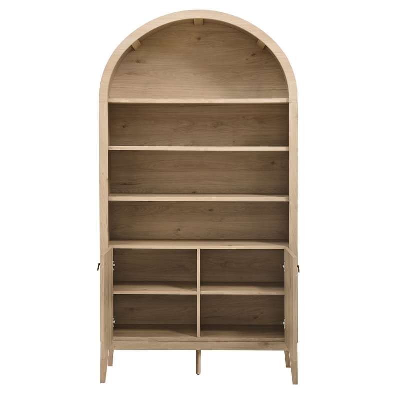 Pemberly Row Contemporary Storage Display Cabinet Bookshelf in Light Oak
