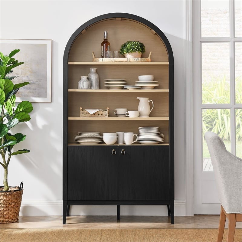 Pemberly Row Contemporary Storage Display Cabinet Bookshelf in Black