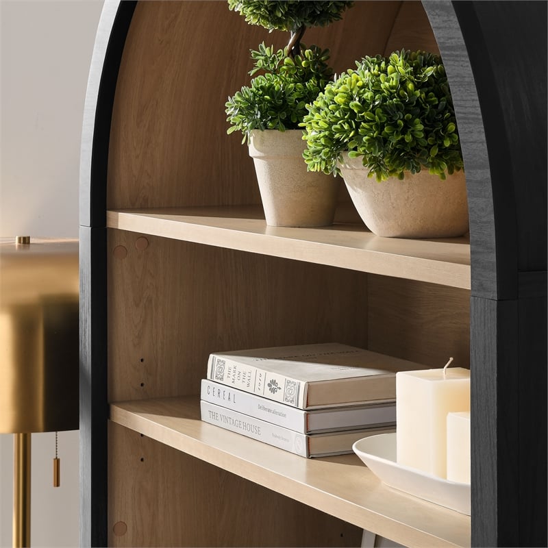 Pemberly Row Contemporary Storage Display Cabinet Bookshelf in Black