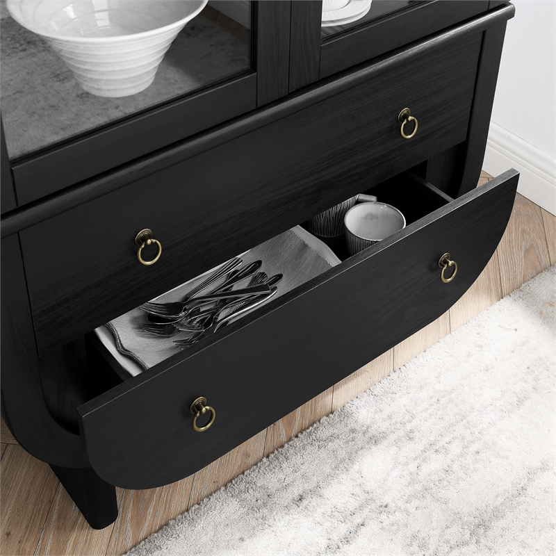 Pemberly Row Contemporary Display Cabinet with Tempered Glass Doors in Black