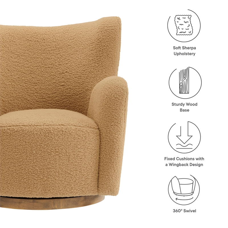 Pemberly Row Contemporary Swivel Accent Chair in Camel Walnut