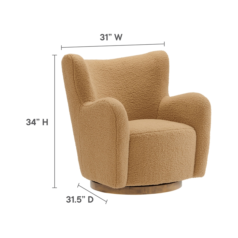 Pemberly Row Contemporary Swivel Accent Chair in Camel Walnut