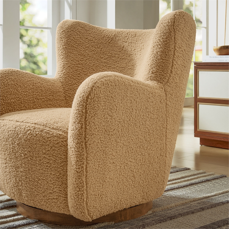 Pemberly Row Contemporary Swivel Accent Chair in Camel Walnut