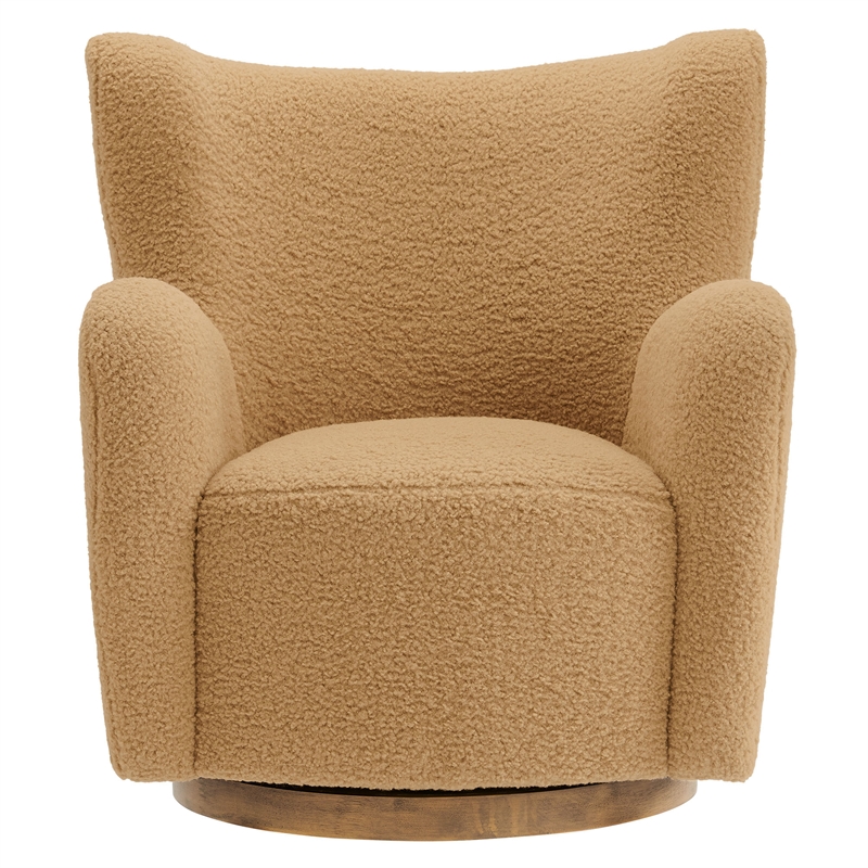 Pemberly Row Contemporary Swivel Accent Chair in Camel Walnut