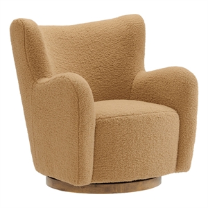Pemberly Row Contemporary Swivel Accent Chair in Camel Walnut