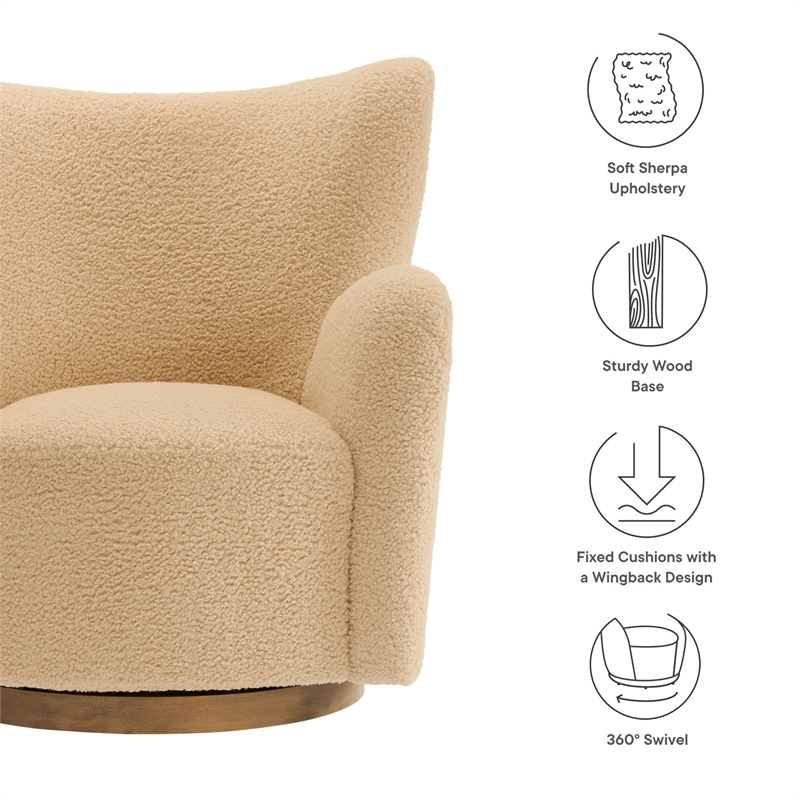 Pemberly Row Contemporary Swivel Accent Chair in Ivory Walnut