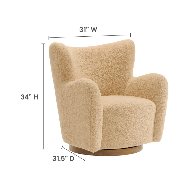 Pemberly Row Contemporary Swivel Accent Chair in Ivory Walnut