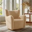 Pemberly Row Contemporary Swivel Accent Chair in Ivory Walnut