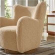 Pemberly Row Contemporary Swivel Accent Chair in Ivory Walnut