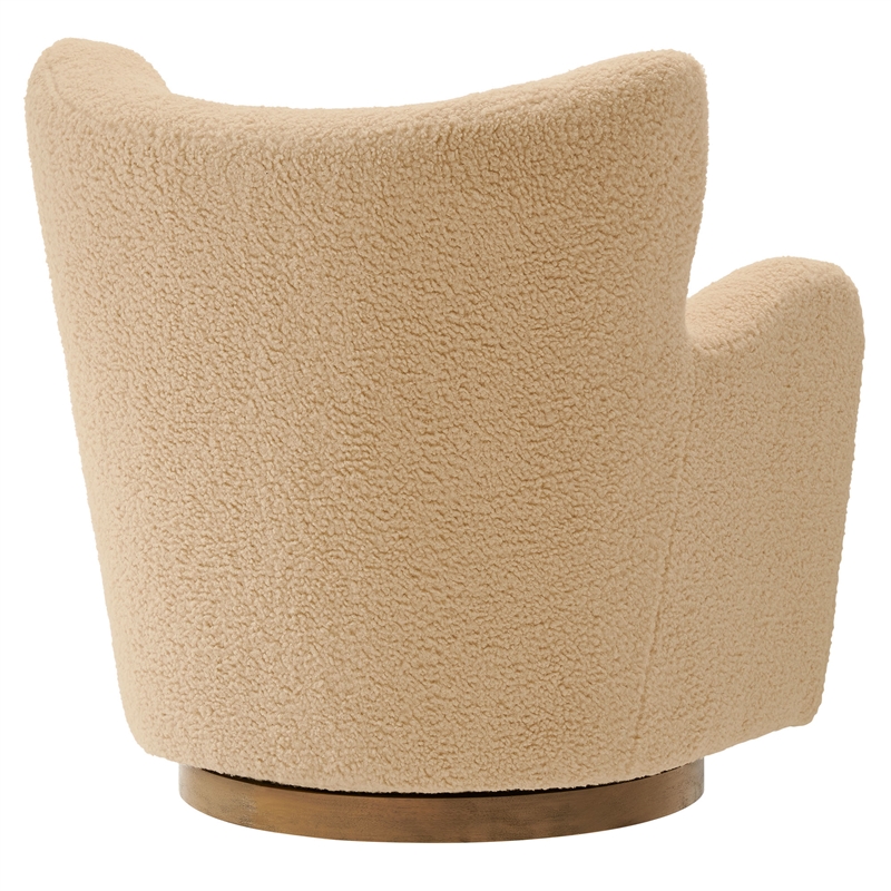 Pemberly Row Contemporary Swivel Accent Chair in Ivory Walnut