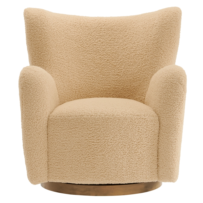 Pemberly Row Contemporary Swivel Accent Chair in Ivory Walnut