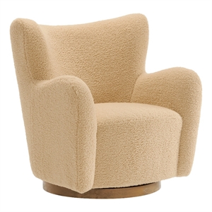 Pemberly Row Contemporary Swivel Accent Chair in Ivory Walnut