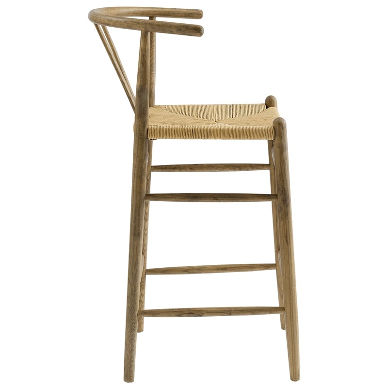 Pemberly Row Contemporary Elm Wood Bar Stool in Weathered Gray Teak