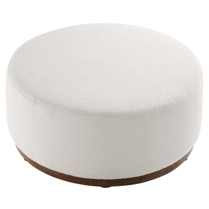 Pemberly Row Performance Velvet Upholstered Ottoman in Cloud Walnut