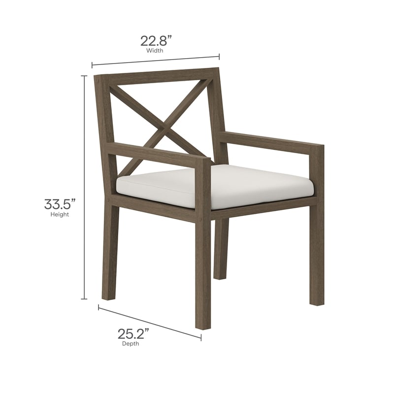 Pemberly Row Outdoor Patio Teak Dining Armchair in Weathered Gray White