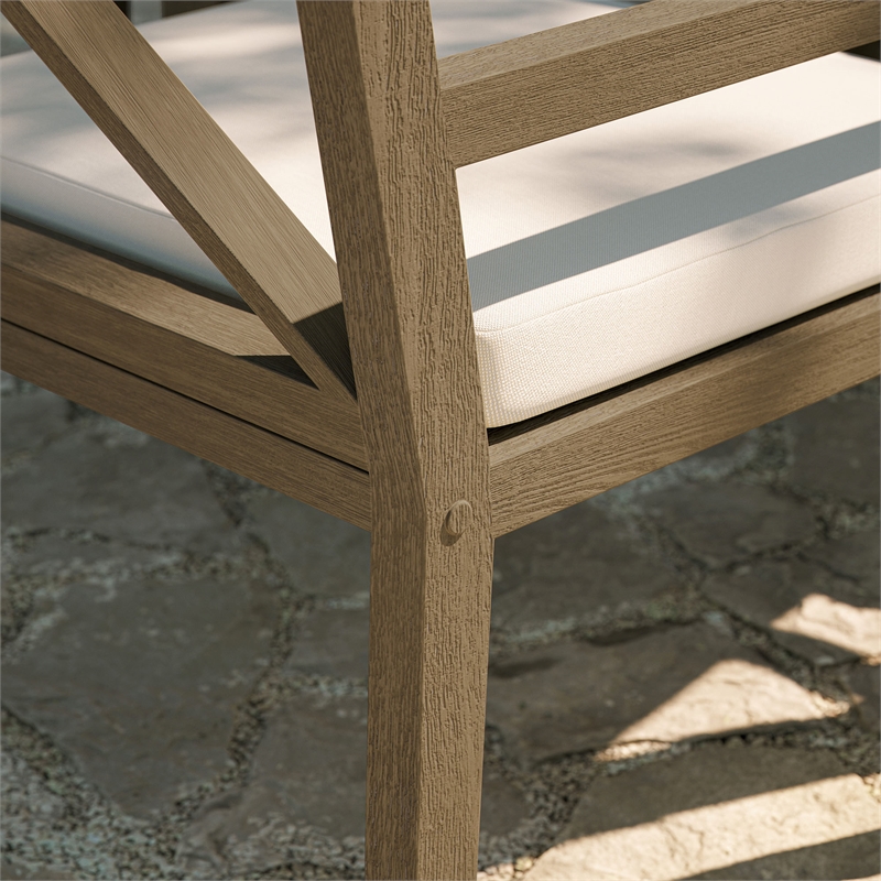 Pemberly Row Outdoor Patio Teak Dining Armchair in Weathered Gray White