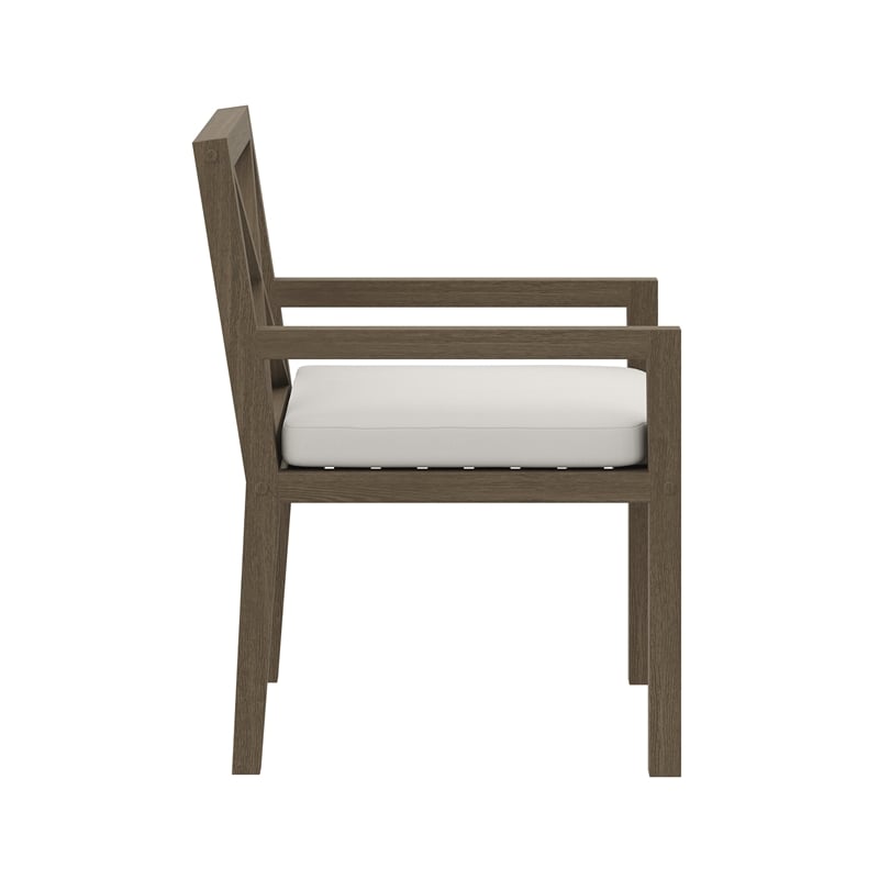 Pemberly Row Outdoor Patio Teak Dining Armchair in Weathered Gray White