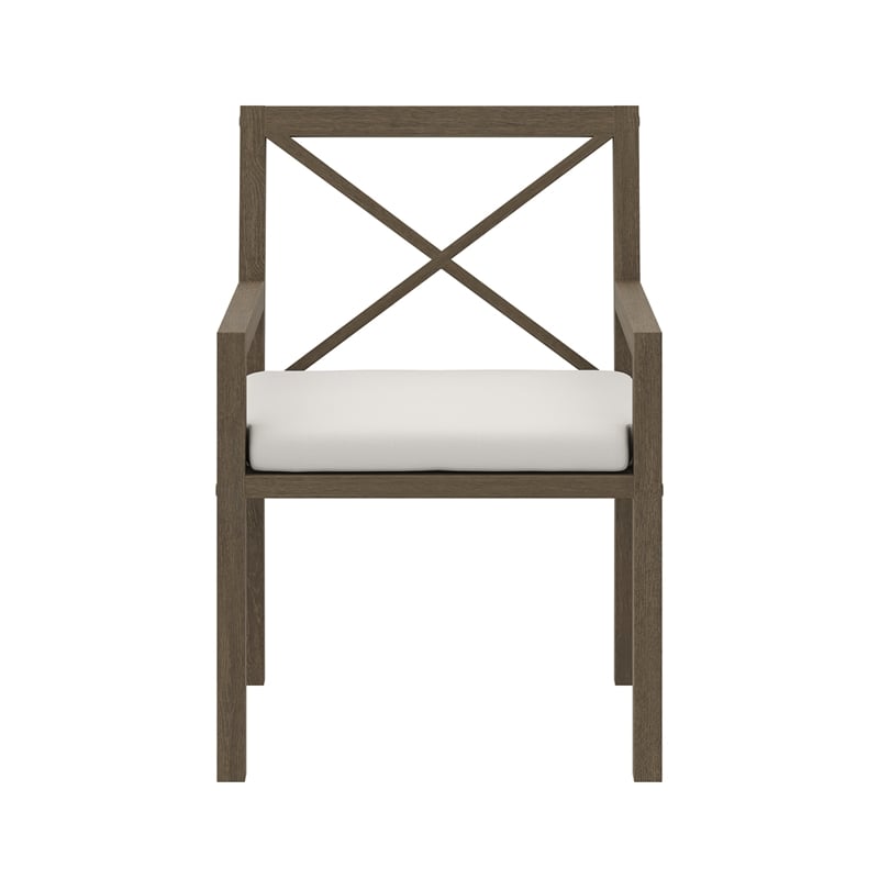 Pemberly Row Outdoor Patio Teak Dining Armchair in Weathered Gray White