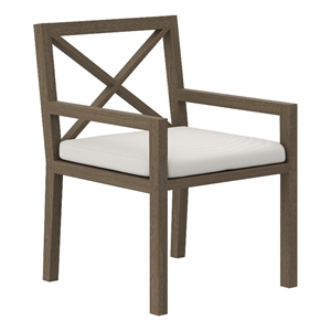 Pemberly Row Outdoor Patio Teak Dining Armchair in Weathered Gray White