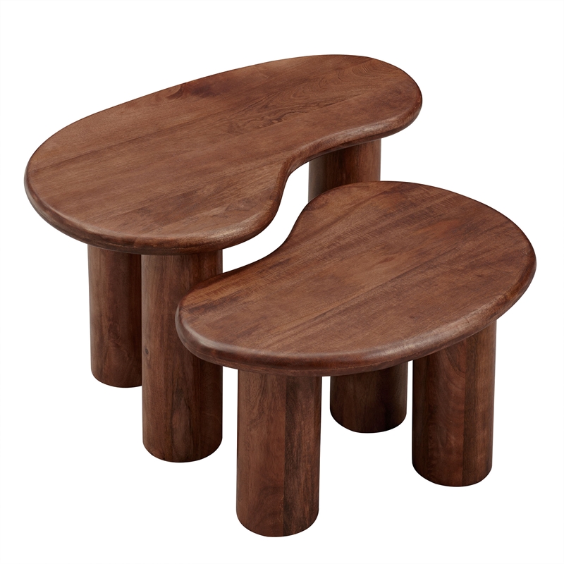 Pemberly Row Contemporary Mango Wood Nesting Coffee Table Set in Walnut
