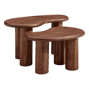 Pemberly Row Contemporary Mango Wood Nesting Coffee Table Set in Walnut